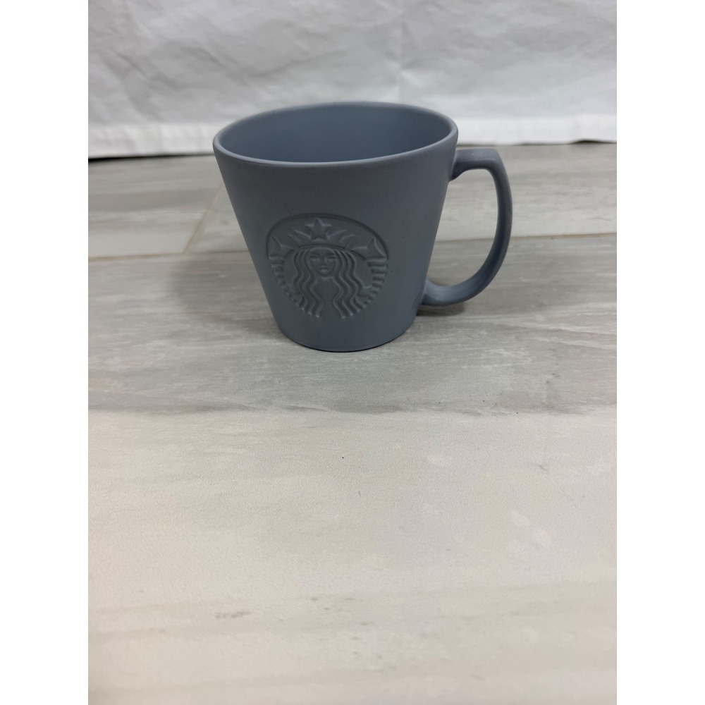 Starbucks Matte Gray Blue Embossed Siren Logo Ceramic Coffee Mug Tall 12oz 2019